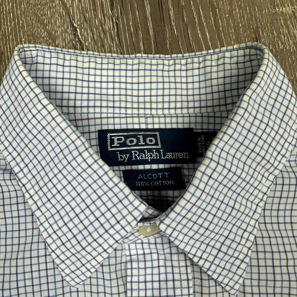 Polo Ralph Lauren Alcott Mens Blue White Micro Check Button Down Shirt 16 32/33